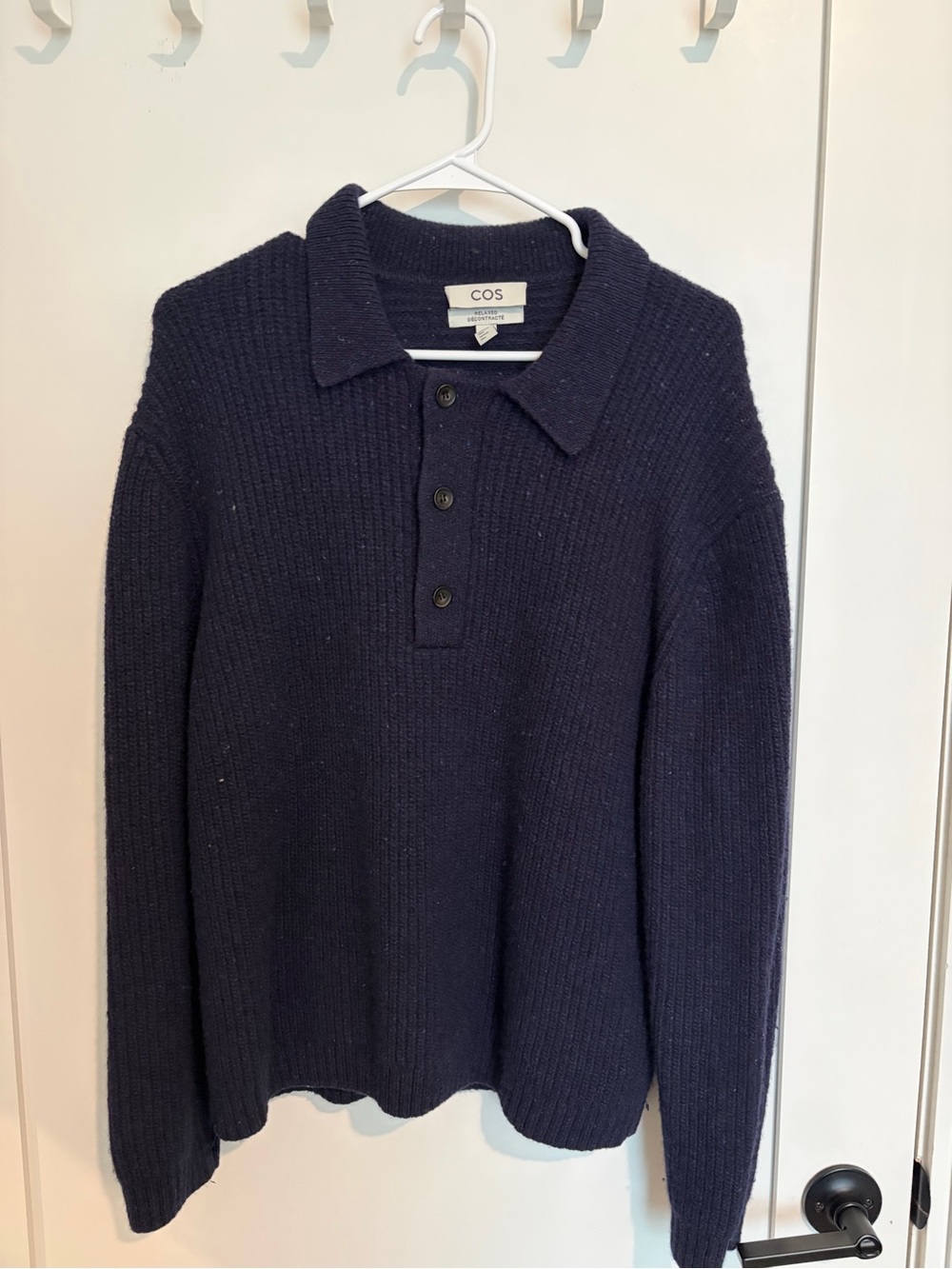 COS Navy Ribbed Knit Button-Front Sweater - Picture 2 of 4